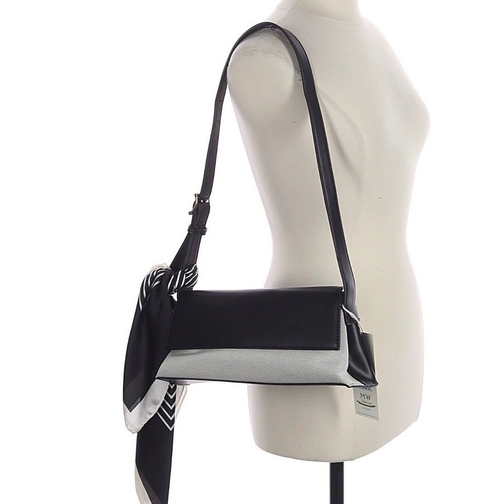 Madison West Shoulder Bag‎ Black New Scarf Accent Two-Tone NWT